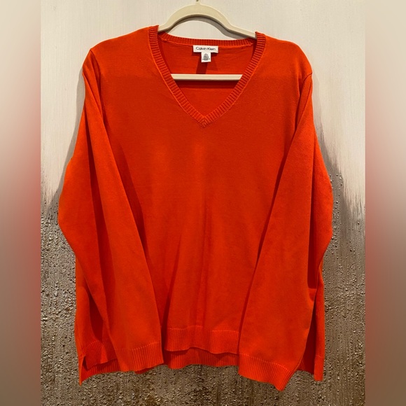 Calvin Klein Tigrillo Bold Orange Long Sleeve V-Neck Sweater (Size L) - Picture 2 of 11